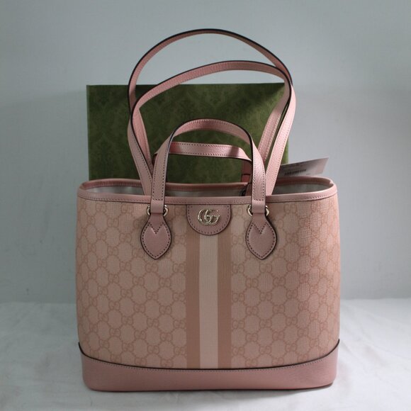 NWT Gucci GG Supreme Web Ophidia Tote Top Handle Shoulder Bag 765043 Dark Rose - Picture 1 of 10